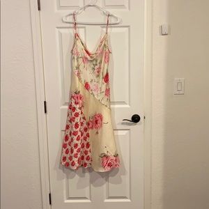 Banana Republic Ivory and Pink Rose Silk Dress